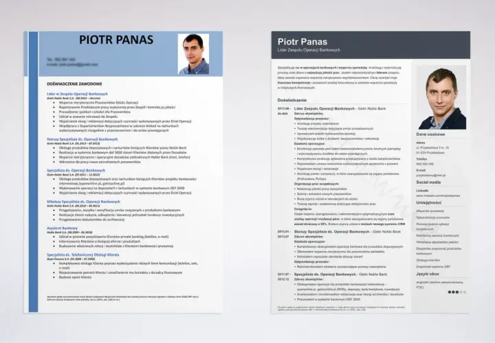 Zdjęcie przedstawia fragment CV z portretem mężczyzny i danymi kontaktowymi.