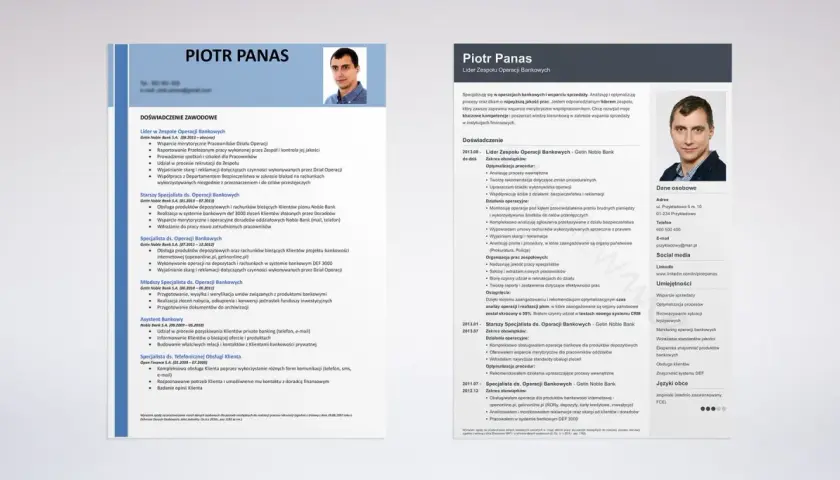 Zdjęcie przedstawia fragment CV z portretem mężczyzny i danymi kontaktowymi.