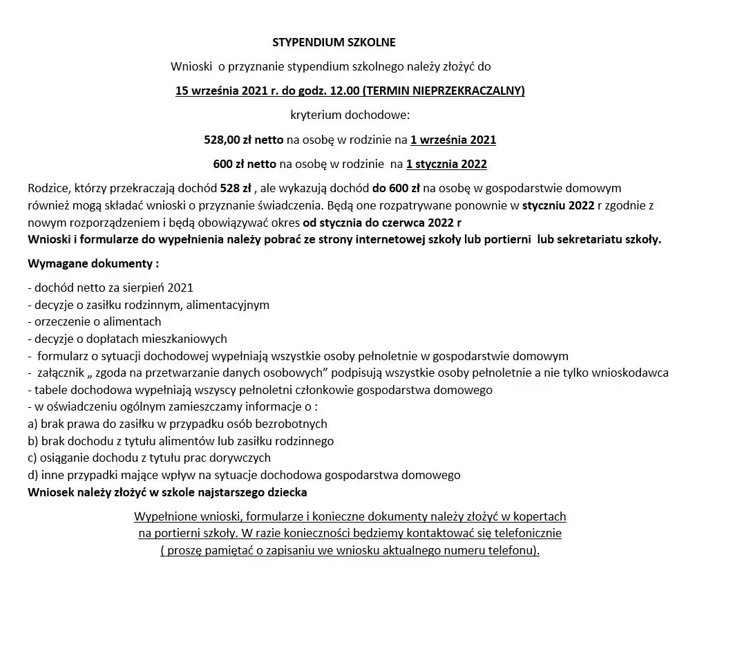 Decyzja administracyjna stypendium szkolne wzór